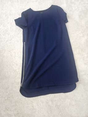 Women’s Navy Short-Sleeve Shift Dress with Side Zippers